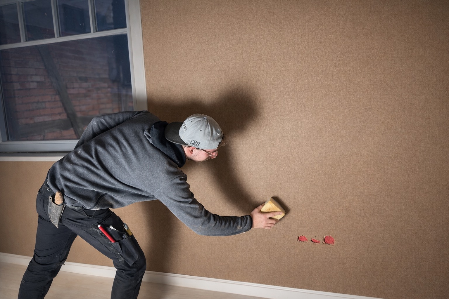 Handwerker bei der Arbeit mit Lehm